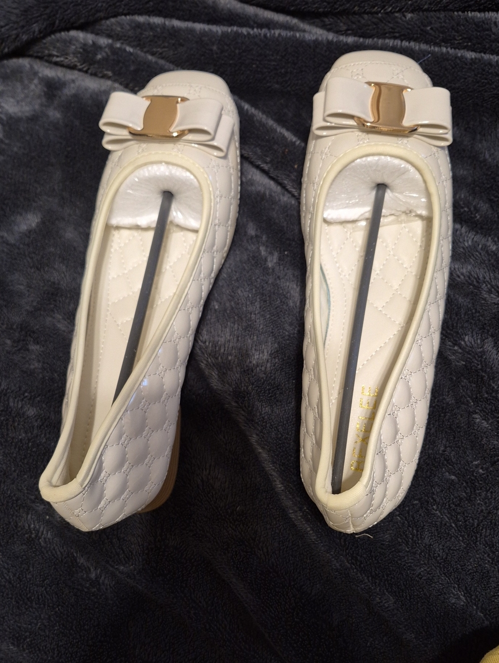 Cream Quilted Ballet Flats with Bow Accent